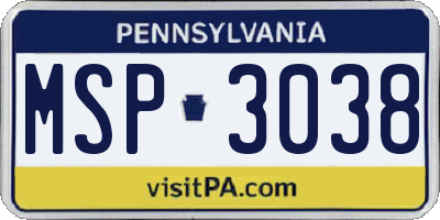 PA license plate MSP3038