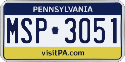 PA license plate MSP3051