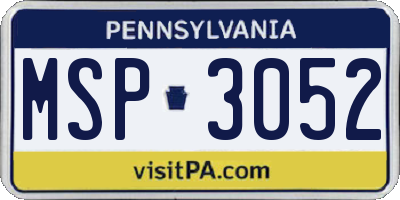 PA license plate MSP3052