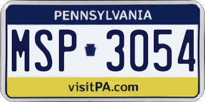 PA license plate MSP3054