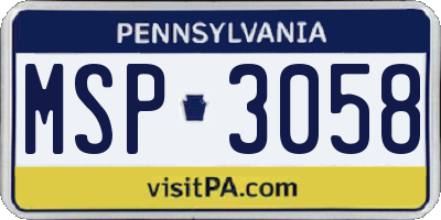 PA license plate MSP3058