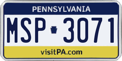 PA license plate MSP3071