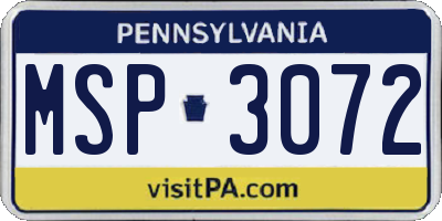 PA license plate MSP3072