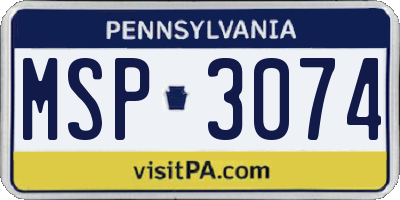 PA license plate MSP3074