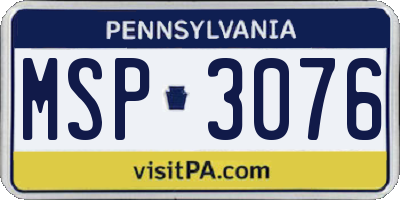 PA license plate MSP3076