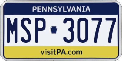 PA license plate MSP3077