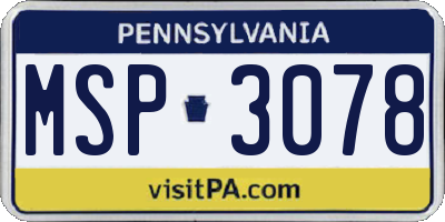 PA license plate MSP3078