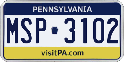 PA license plate MSP3102