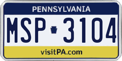 PA license plate MSP3104