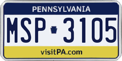 PA license plate MSP3105