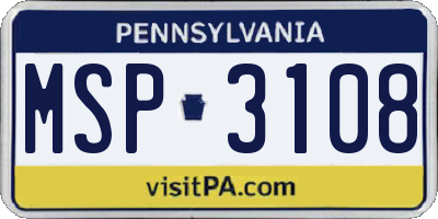 PA license plate MSP3108