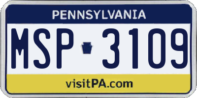PA license plate MSP3109
