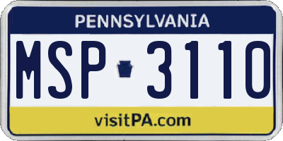 PA license plate MSP3110