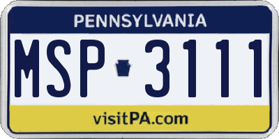 PA license plate MSP3111