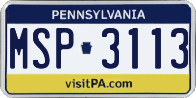 PA license plate MSP3113