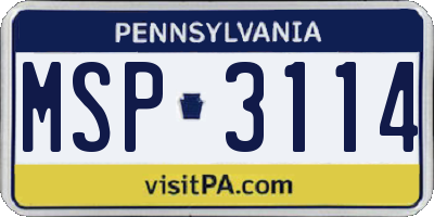 PA license plate MSP3114