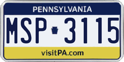 PA license plate MSP3115
