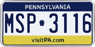 PA license plate MSP3116