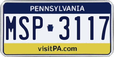 PA license plate MSP3117