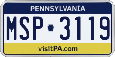 PA license plate MSP3119