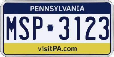 PA license plate MSP3123