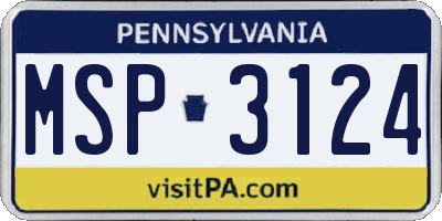 PA license plate MSP3124
