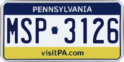 PA license plate MSP3126