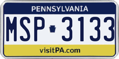 PA license plate MSP3133