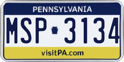 PA license plate MSP3134