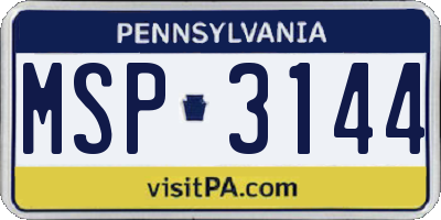 PA license plate MSP3144