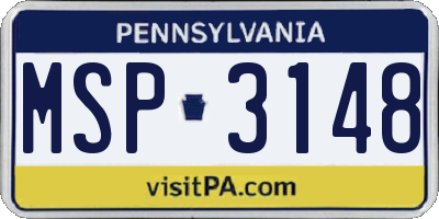 PA license plate MSP3148