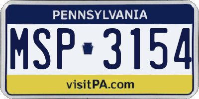 PA license plate MSP3154