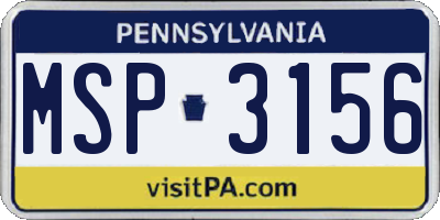 PA license plate MSP3156