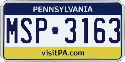 PA license plate MSP3163
