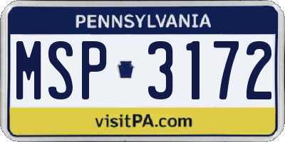 PA license plate MSP3172