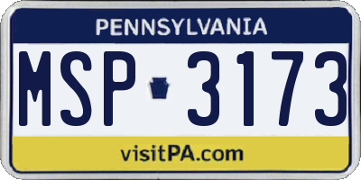 PA license plate MSP3173