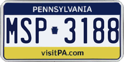 PA license plate MSP3188