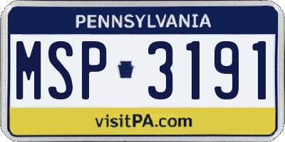 PA license plate MSP3191