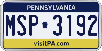 PA license plate MSP3192