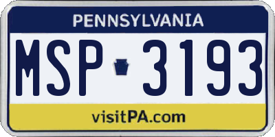 PA license plate MSP3193