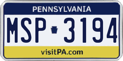 PA license plate MSP3194