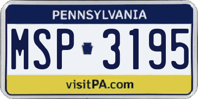 PA license plate MSP3195