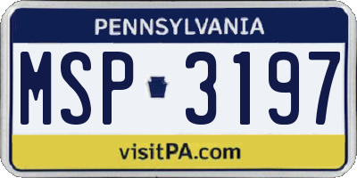PA license plate MSP3197