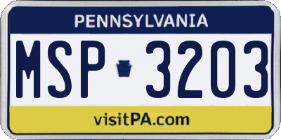 PA license plate MSP3203