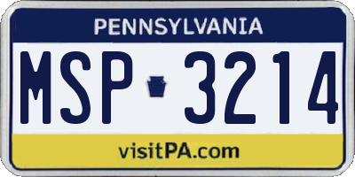 PA license plate MSP3214
