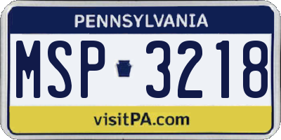 PA license plate MSP3218