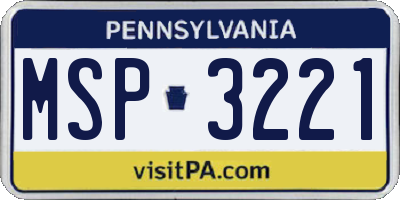 PA license plate MSP3221