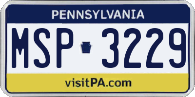 PA license plate MSP3229