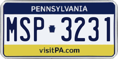PA license plate MSP3231