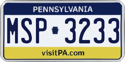 PA license plate MSP3233